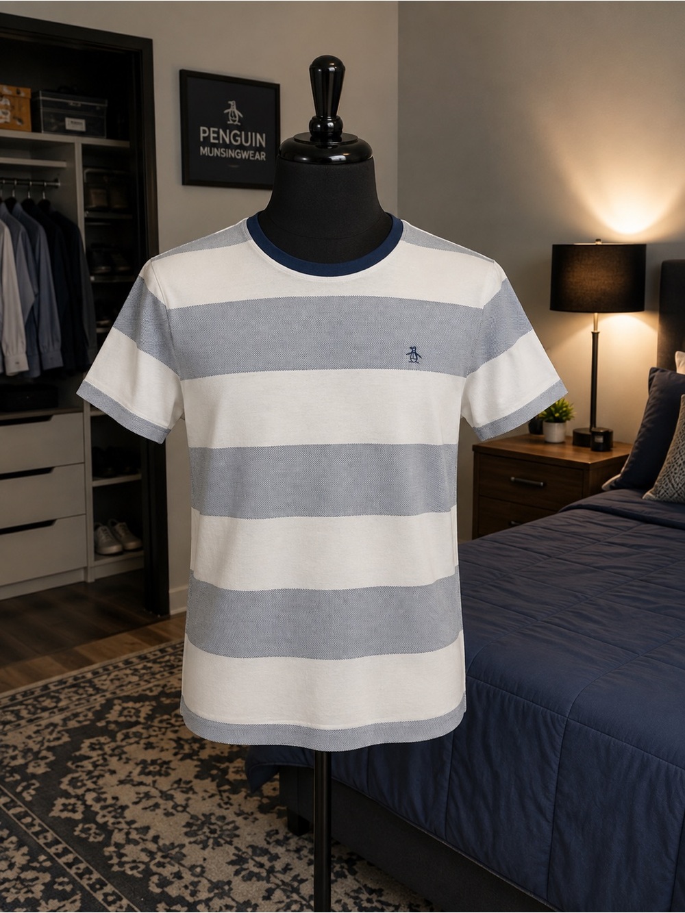 Original Penguin Men’s Navy & White Wide-Stripe Crewneck Tee